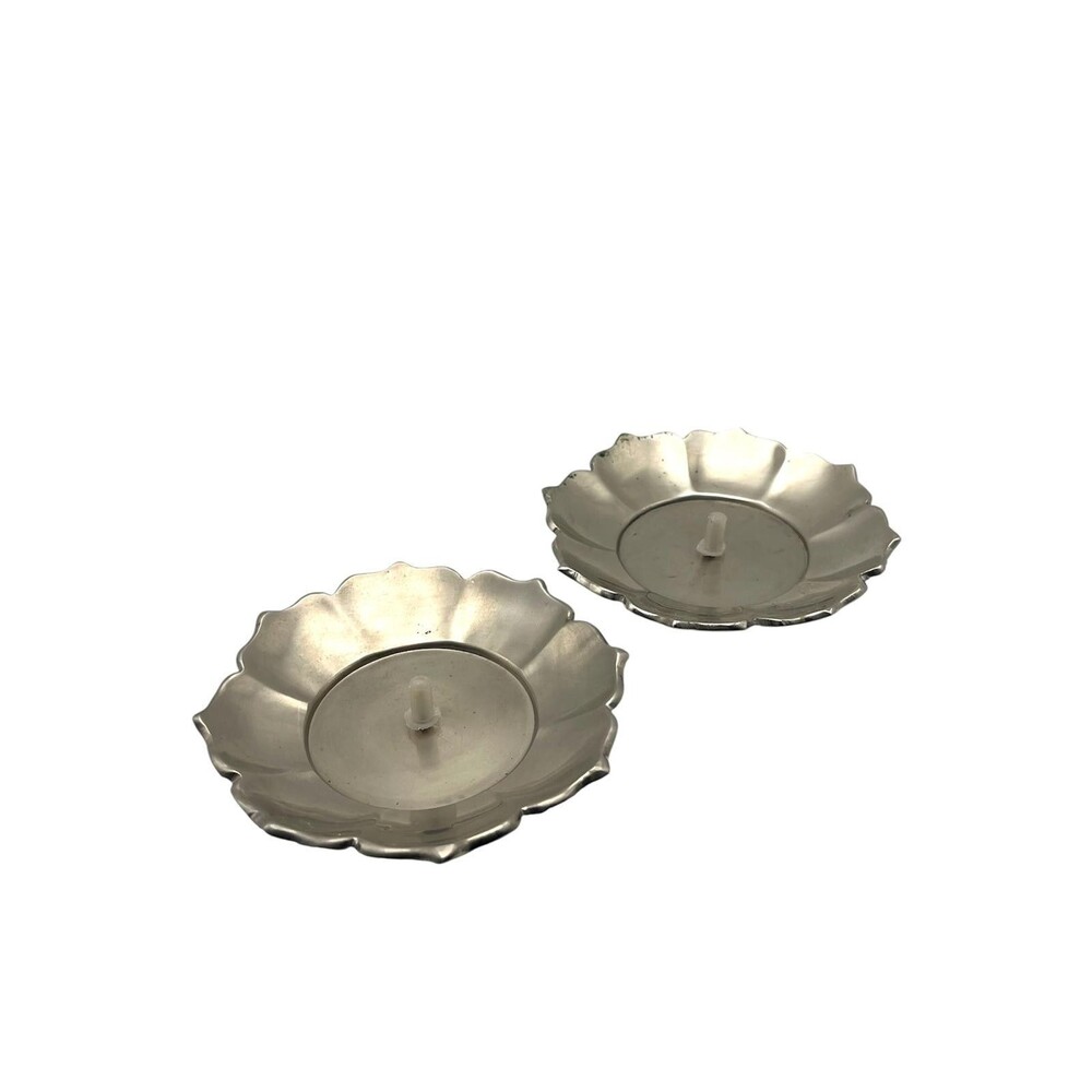 Vintage Scalloped Metal Bobeche Candle Adapters Peg Floral Drip Cups Lot of 2